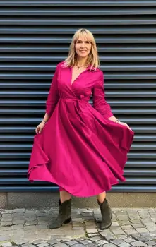 Rochie clos, petrecuta, din poplin de bumbac, fucsia imagine