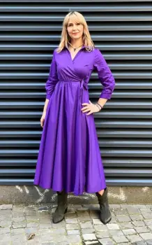 Rochie clos, petrecuta, din poplin de bumbac, mov imagine