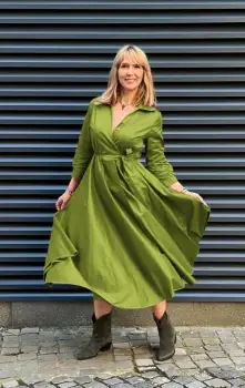 Rochie clos, petrecuta, din poplin de bumbac, verde oliv imagine