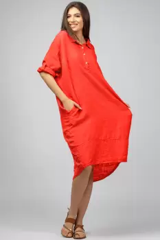 Rochie corai din in Stella Milani cu inel metalic pe spate imagine