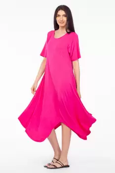Rochie cu colturi rotunjite, din tricot de vascoza, fucsia imagine