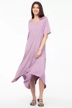 Rochie cu colturi rotunjite, din tricot de vascoza, lila imagine
