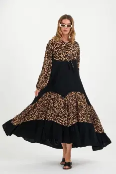 Rochie cu imprimeu animal print si volane, din vascoza imagine