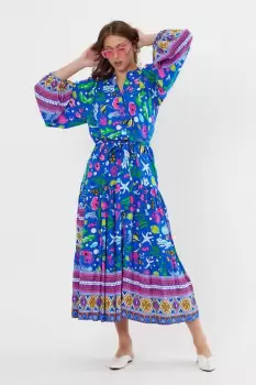 Rochie cu imprimeu marin pe fond albastru, din vascoza imagine