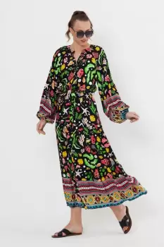 Rochie cu imprimeu marin pe fond negru, din vascoza imagine