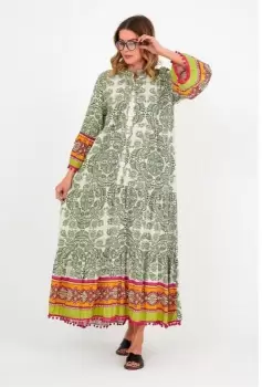 Rochie cu volane si imprimeu pe maneci si poale, din vascoza imagine