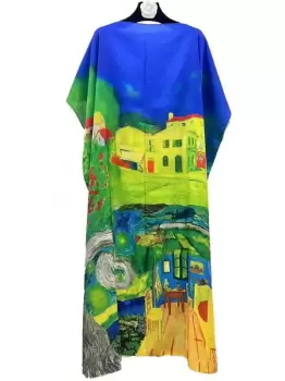 Rochie de plaja lunga tip poncho din matase cu casute pe fond albastru si verde imagine