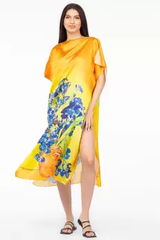 Rochie de plaja lunga tip poncho din matase cu imprimeu inspirat din pictura Irisi a lui Vincent Van Gogh imagine