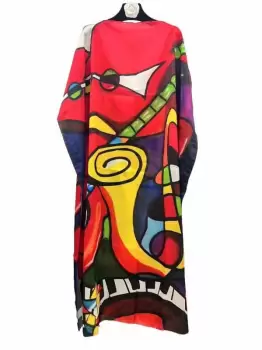 Rochie de plaja lunga tip poncho din matase cu reproducere colorata intens a lui Picasso imagine