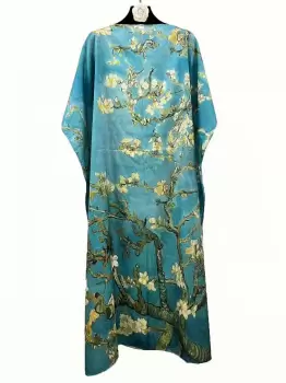 Rochie de plaja lunga tip poncho din matase cu reproducere dupa Migdal Inflorind de Van Gogh imagine