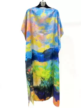 Rochie de plaja lunga tip poncho din matase cu reproducere dupa pictura celebra imagine
