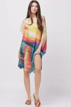Rochie de plaja tip poncho din matase cu imprimeu apus de soare pe apa imagine