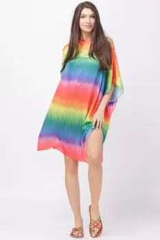 Rochie de plaja tip poncho din matase cu imprimeu curcubeu imagine