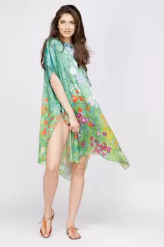 Rochie de plaja tip poncho din matase cu reproducere dupa Camp cu maci de Claude Monet imagine
