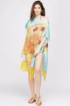 Rochie de plaja tip poncho din matase cu reproducere dupa Floarea Soarelui de Van Gogh imagine