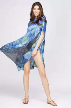 Rochie de plaja tip poncho din matase cu reproducere dupa Noaptea Instelata - de Van Gogh imagine