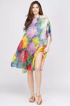 Rochie de plaja tip poncho din matase cu reproducere dupa o pictura impresionista imagine