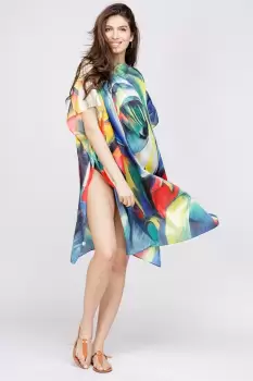 Rochie de plaja tip poncho din matase cu reproducere dupa o pictura moderna imagine