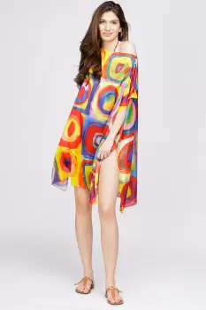 Rochie de plaja tip poncho din matase cu reproducere dupa pictura moderna a lui Kandinsky imagine