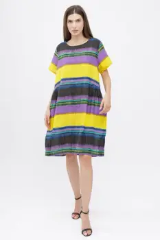 Rochie de vara, lalea, usoara, cu dungi color, din bumbac imagine