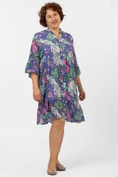 Rochie de vara midi cu imprimeu floral pe fond lavanda imagine