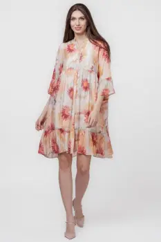 Rochie de vara midi cu imprimeu flori mari portocalii imagine