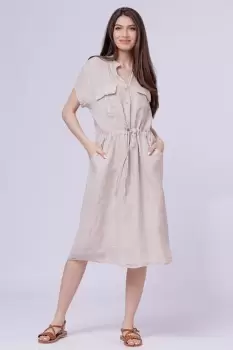 Rochie de vara midi din in, bej imagine