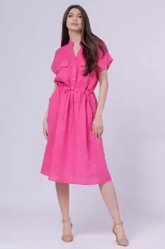 Rochie de vara midi din in, fucsia imagine