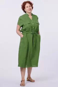 Rochie de vara midi din in, verde olive imagine