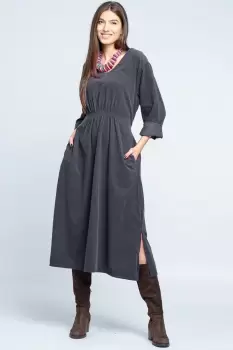 Rochie din catifea reiata gri, cu elastic sub bust imagine