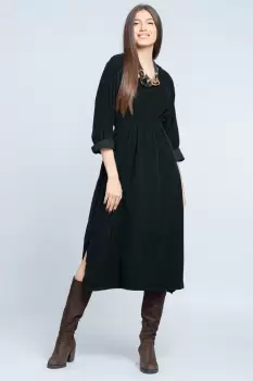 Rochie din catifea reiata neagra, cu elastic sub bust imagine