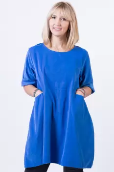 Rochie din catifea reiata, oversize, albastru electric imagine