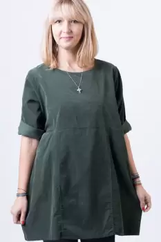 Rochie din catifea reiata, oversize, kaki imagine