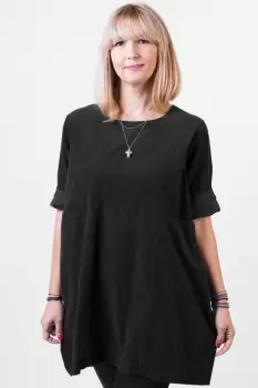 Rochie din catifea reiata, oversize, neagra imagine