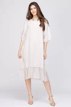 Rochie din in bej cu volane din matase si funda pe spate imagine