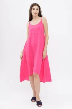 Rochie din in, cu bretele reglabile si elastic la spate, fucsia imagine