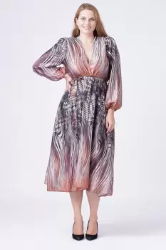 Rochie eleganta cu bust petrecut si imprimeu predominant negru-aramiu imagine