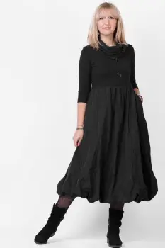 Rochie gogosar cu guler, din tafta si tricot negru, uni imagine