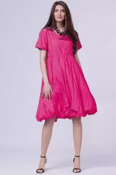 Rochie gogosar din vascoza creponata, taiata in talie, fucsia imagine