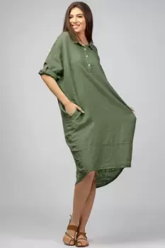 Rochie kaki din in Stella Milani cu inel metalic pe spate imagine