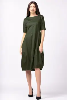 Rochie kaki, lalea, cambrata, cu fermoar, din poplin de bumbac imagine