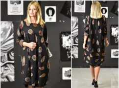 Rochie lalea calduroasa neagra cu imprimeu vegetal gri imagine