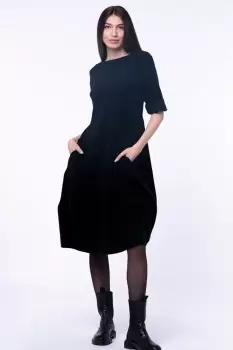 Rochie lalea cambrata, cu fermoar, din catifea reiata neagra imagine