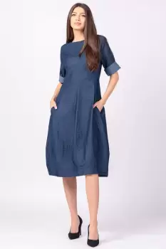 Rochie lalea cambrata, cu fermoar, din denim albastru, subtire imagine