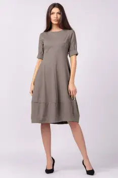 Rochie lalea cambrata din jerseu punto milano, bej inchis imagine