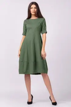 Rochie lalea cambrata din jerseu punto milano, kaki imagine