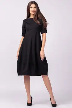 Rochie lalea cambrata din vascoza elastica, neagra imagine