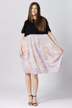 Rochie lalea cu bust negru si imprimeu mandale bleu imagine