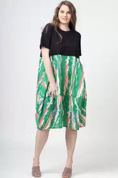 Rochie lalea cu bust negru si imprimeu predominant verde imagine