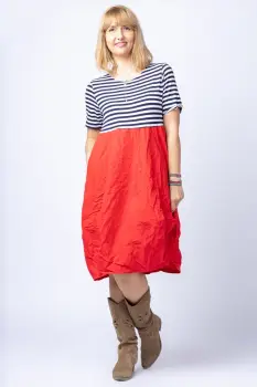 Rochie lalea cu imprimeu marinar alb bleumarin si tafta rosie imagine